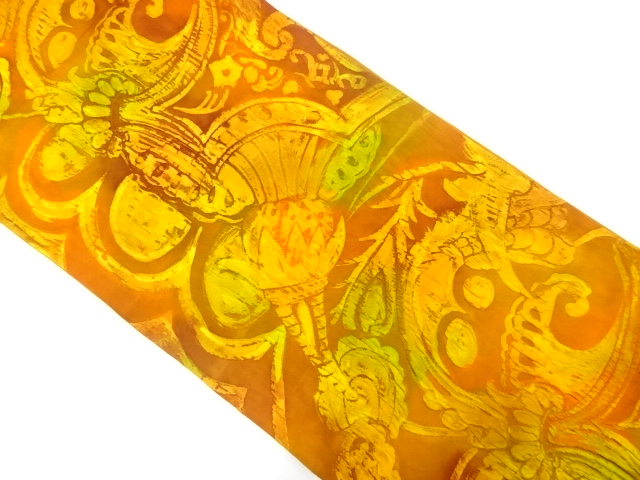 ふくれ織花更紗模様織出し全通袋帯